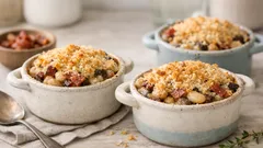 Helppo uuniruoka arkeen: annosvuoissa gratinoitu sieni-pekoni ja rouhea limapapukansi